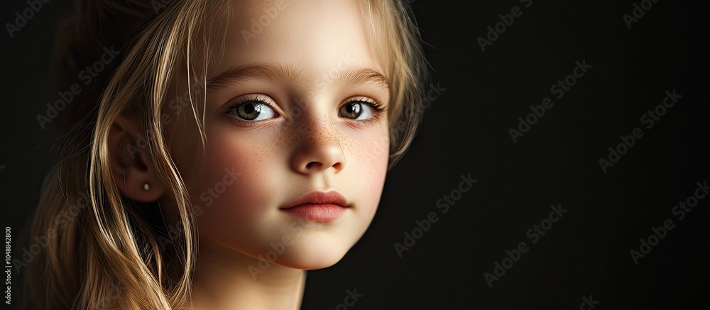 Poster portrait of a lovely young girl with a dark background. with copy space image. place for adding text