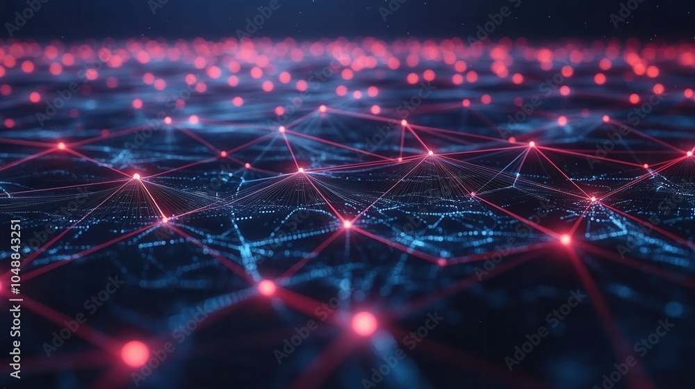 Poster a vibrant digital network with illuminated nodes and connections, showcasing the beauty of modern te