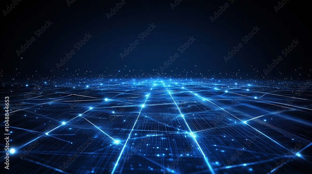 Poster abstract digital landscape featuring glowing lines and points, representing connectivity and technol