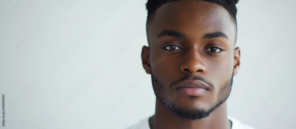 Poster attractive african american man gazing at the camera with a white background. with copy space image.