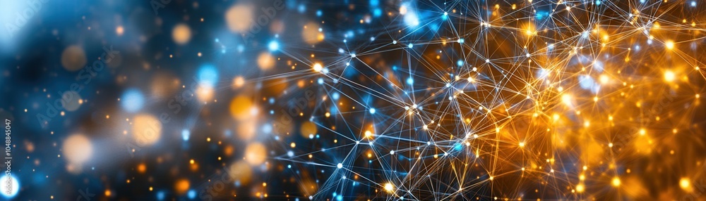 Poster abstract network background with glowing lights, symbolizing data transmission and modern technology