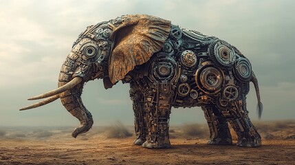 Fototapeta premium Mechanical Elephant: A Fusion of Metal and Nature