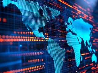 A global map with key regions highlighted, all controlled by an unseen digital force, Silent online coup controlling regions, global cyber influence concept