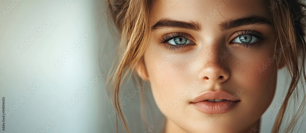 Poster close up portrait of a young attractive woman. with copy space image. place for adding text or desig