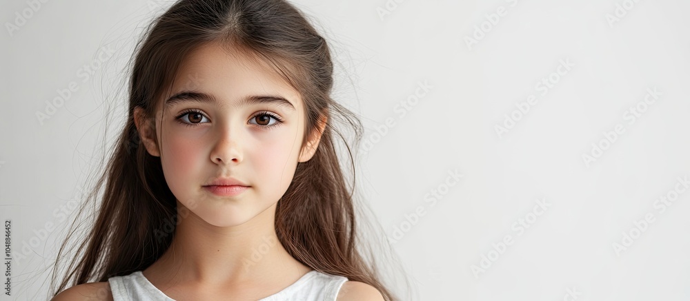 Poster portrait of the lovely young girl set against a white background. with copy space image. place for a