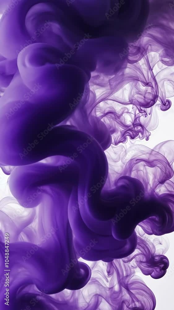Poster flowing purple ink creating captivating abstract shapes on a pristine white background