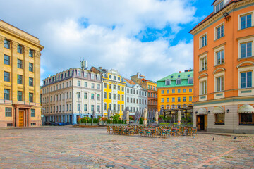 Fototapeta premium Old street in old Riga. The city is capital of Latvia that is well known to be a very popular tourism destination in the Baltic region