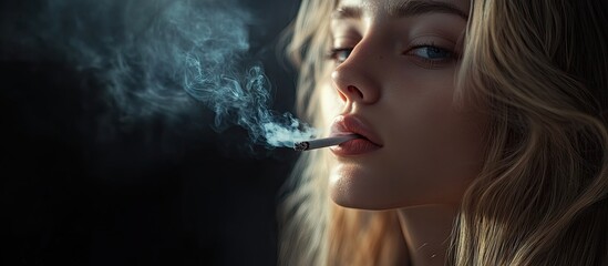 Obraz premium attractive blonde girl smoking in the darkness. with copy space image. Place for adding text or design