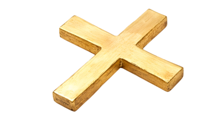 Golden cross, cut out, isolated on white background