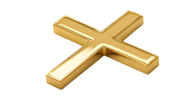 Golden cross, cut out, isolated on white background