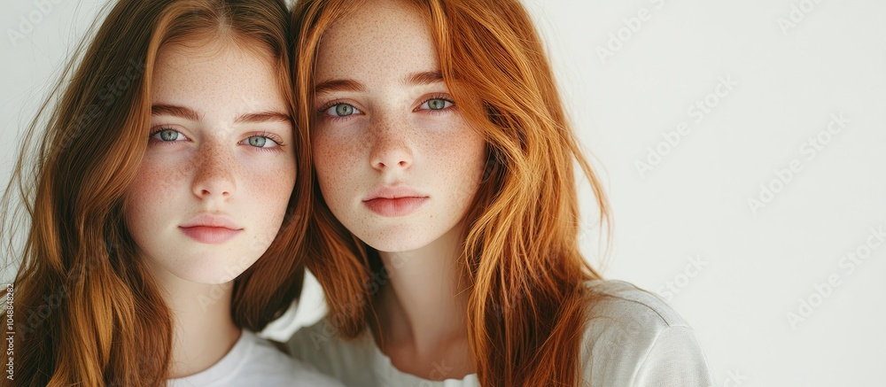 Poster two lovely girls set against a white background. with copy space image. place for adding text or des