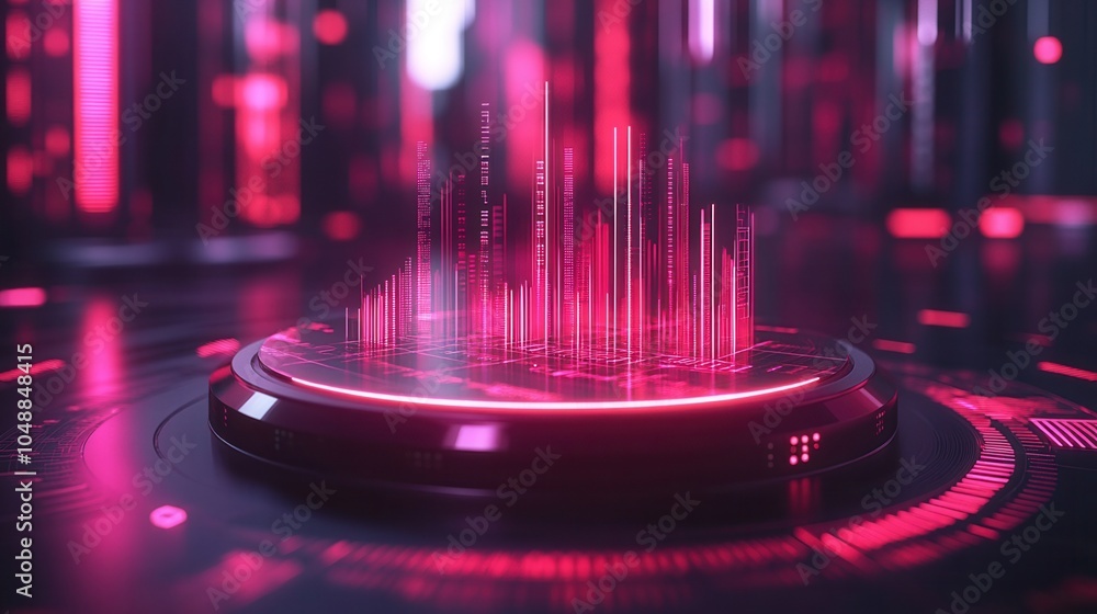 Poster futuristic digital waveform display with vibrant pink hues, showcasing modern technology and design 
