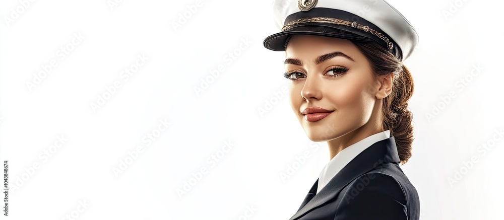 Poster flight attendant on an isolated white background indicates copyspace
