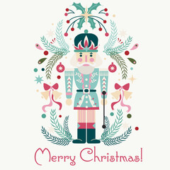 Minimalist Christmas Card. Scandinavian style, Nutcracker. 