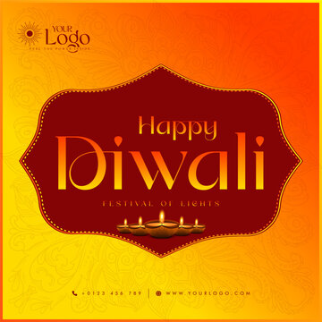Happy Diwali post design, greetings banner design