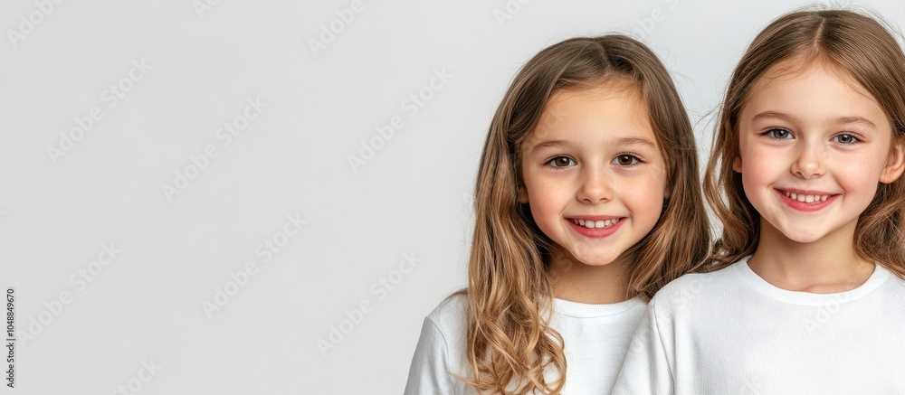 Poster two lovely girls set against a white background. with copy space image. place for adding text or des