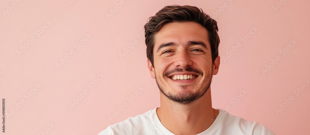 Poster man smiling adult attractive handsome caucasian in a portrait against a background white man. with c