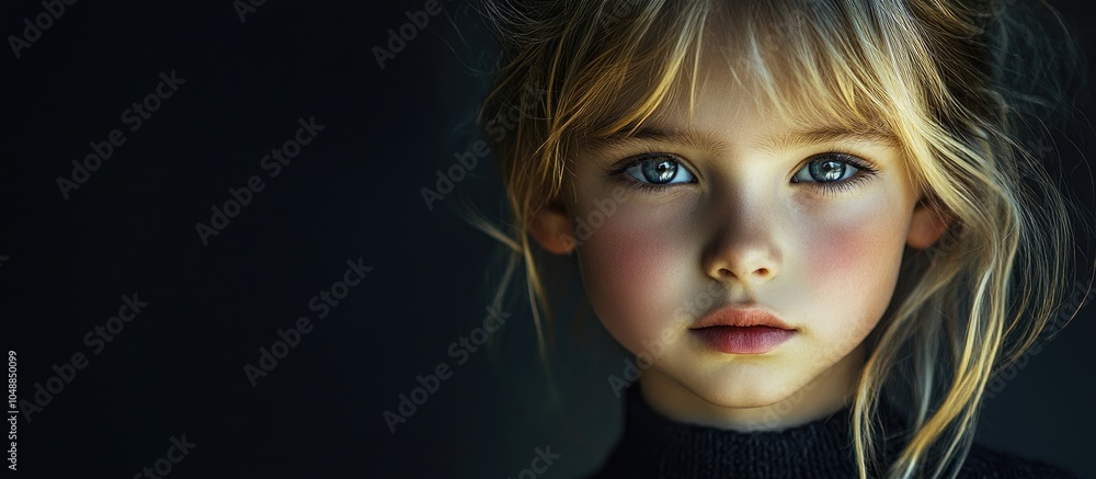 Poster portrait of a lovely young girl with a dark background. with copy space image. place for adding text