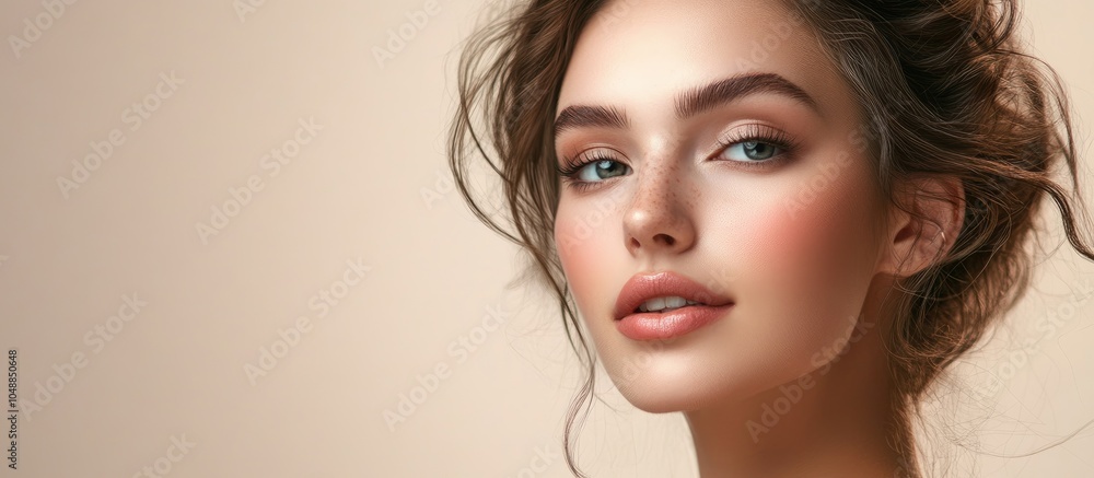 Aufkleber Model isolated on a simple background in the studio. with copy space image. Place for adding text or design