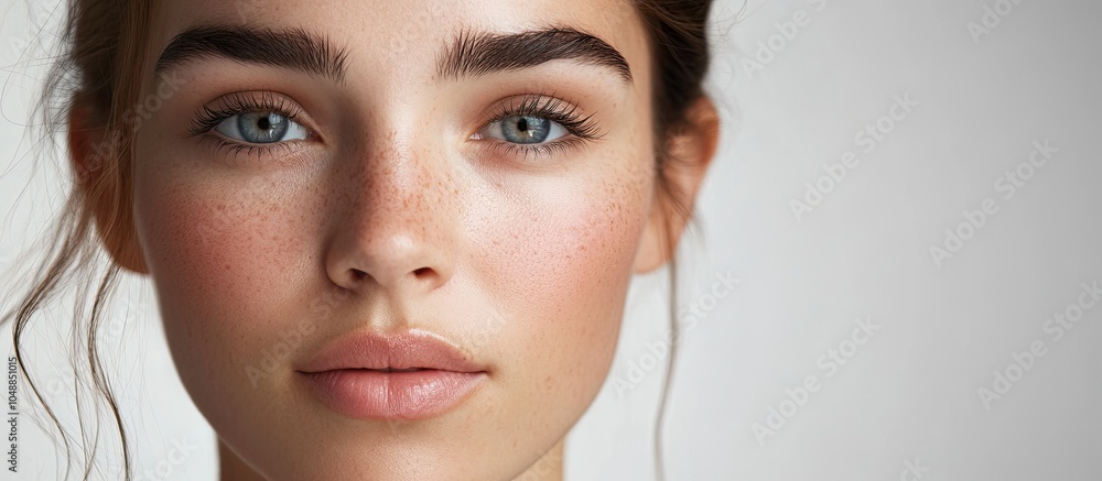 Poster the lovely face of a beautiful woman with fresh clear skin. with copy space image. place for adding 