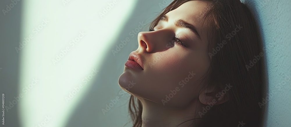 Aufkleber portrait of a woman against a white wall. with copy space image. place for adding text or design