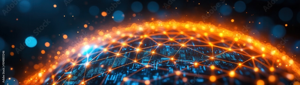 Poster vibrant digital network globe with glowing connections and data points, representing technology and 