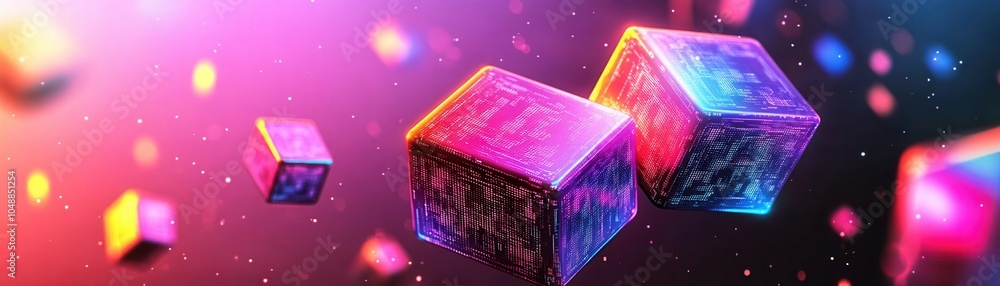 Poster vibrant floating cubes create a stunning visual in a colorful abstract space with dynamic lighting a