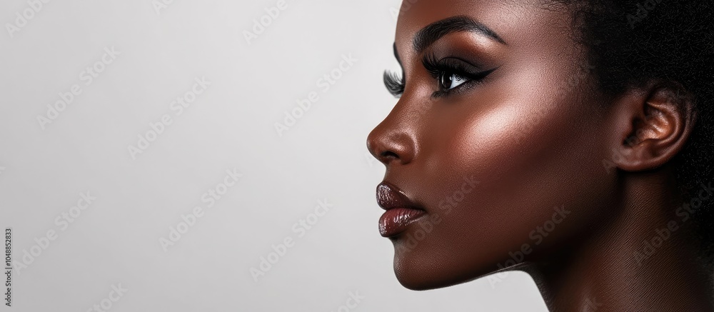 Poster portrait of a beautiful african american woman seen from the side. with copy space image. place for 