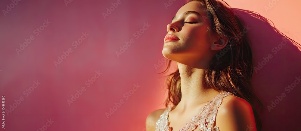 Poster attractive young model in a party dress. with copy space image. place for adding text or design