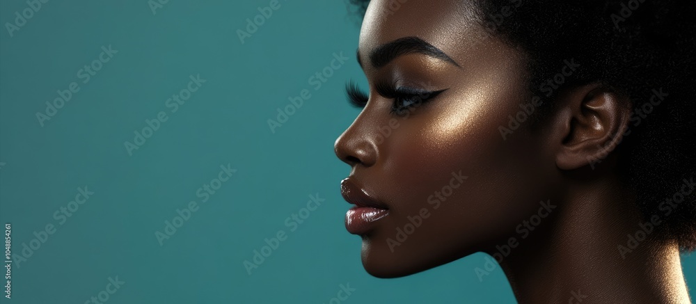 Poster portrait of a beautiful african american woman seen from the side. with copy space image. place for 