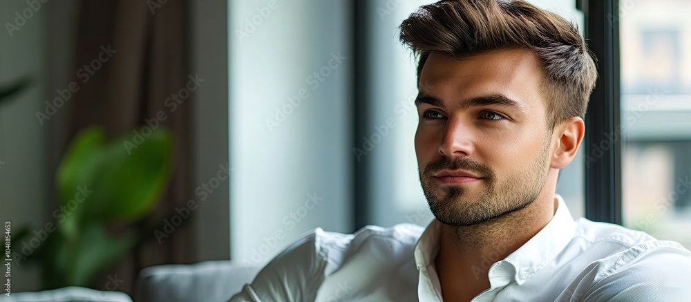 Aufkleber portrait of a successful handsome and confident young businessman looking at something at home web b