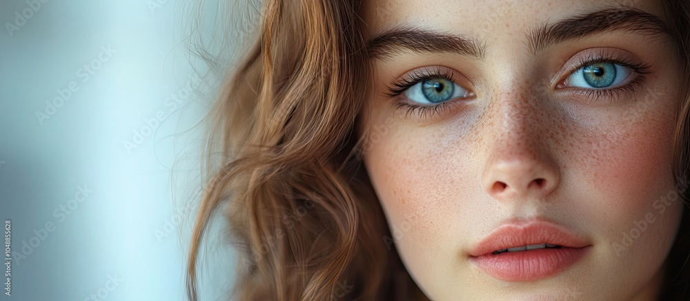 Poster close up portrait of a young attractive woman. with copy space image. place for adding text or desig