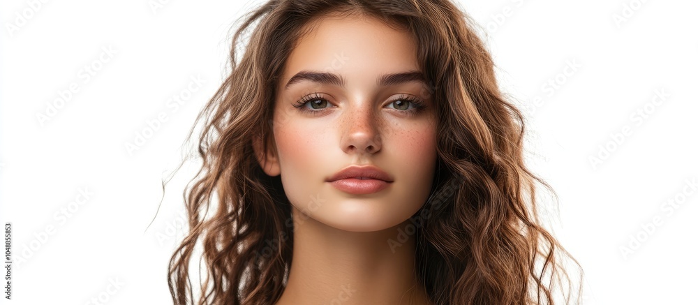 Poster attractive female in her late teens to early twenties isolated on a white background. with copy spac