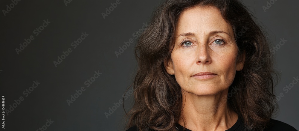 Poster Portrait of a Middle Aged Woman. with copy space image. Place for adding text or design