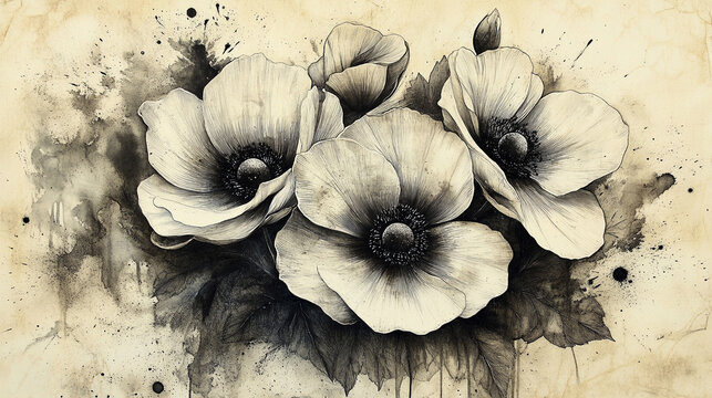Fototapeta Tło kwiatowe w technice wash, tło dla projektu, tapeta generative ai 