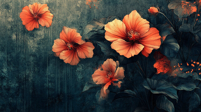 Fototapeta Tło kwiatowe w technice wash, tło dla projektu, tapeta generative ai 