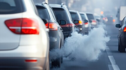 Cars Emitting Exhaust in Urban Environment