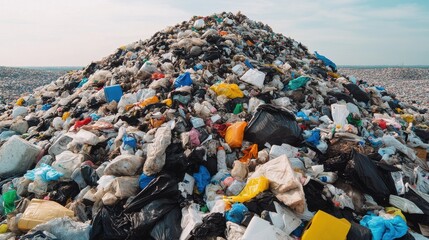 Overflowing Landfill Site Under Clear Sky