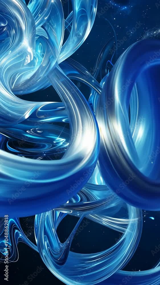Poster dynamic blue swirls creating abstract digital art animation