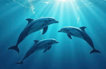 Obraz premium Banner Dolphins in the ocean 