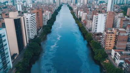 Fototapeta premium Urban River Flowing Through Cityscape