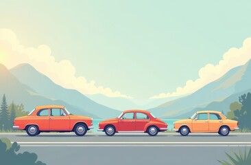 Fototapeta premium Banner with cars with free space in pastel colors