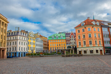 Obraz premium Old street in old Riga. The city is capital of Latvia that is well known to be a very popular tourism destination in the Baltic region