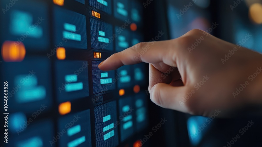Poster finger hovering over digital interface display