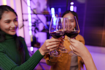 young couple drinking wine in the restaurant