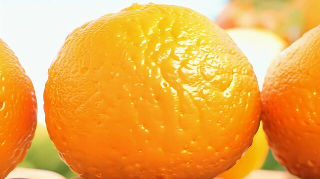 vibrant display plump oranges basking sunlight their bright citrus hues gleaming Each fruit perfectly spherical adorned textured dimpled skin creates delightful concept beautifully captured 4K
