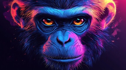 Close-up portrait of a monkey with colorful abstract background.