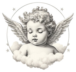 PNG Illustration of cherub drawing portrait sketch.