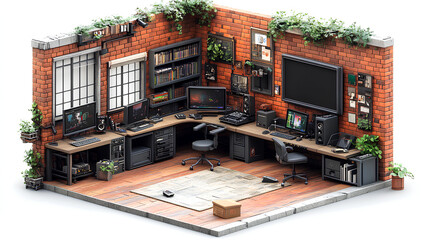 Fototapeta premium Isometric view of a television studio flat illustration