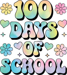 100 days of school groovy typography t-shirt design.